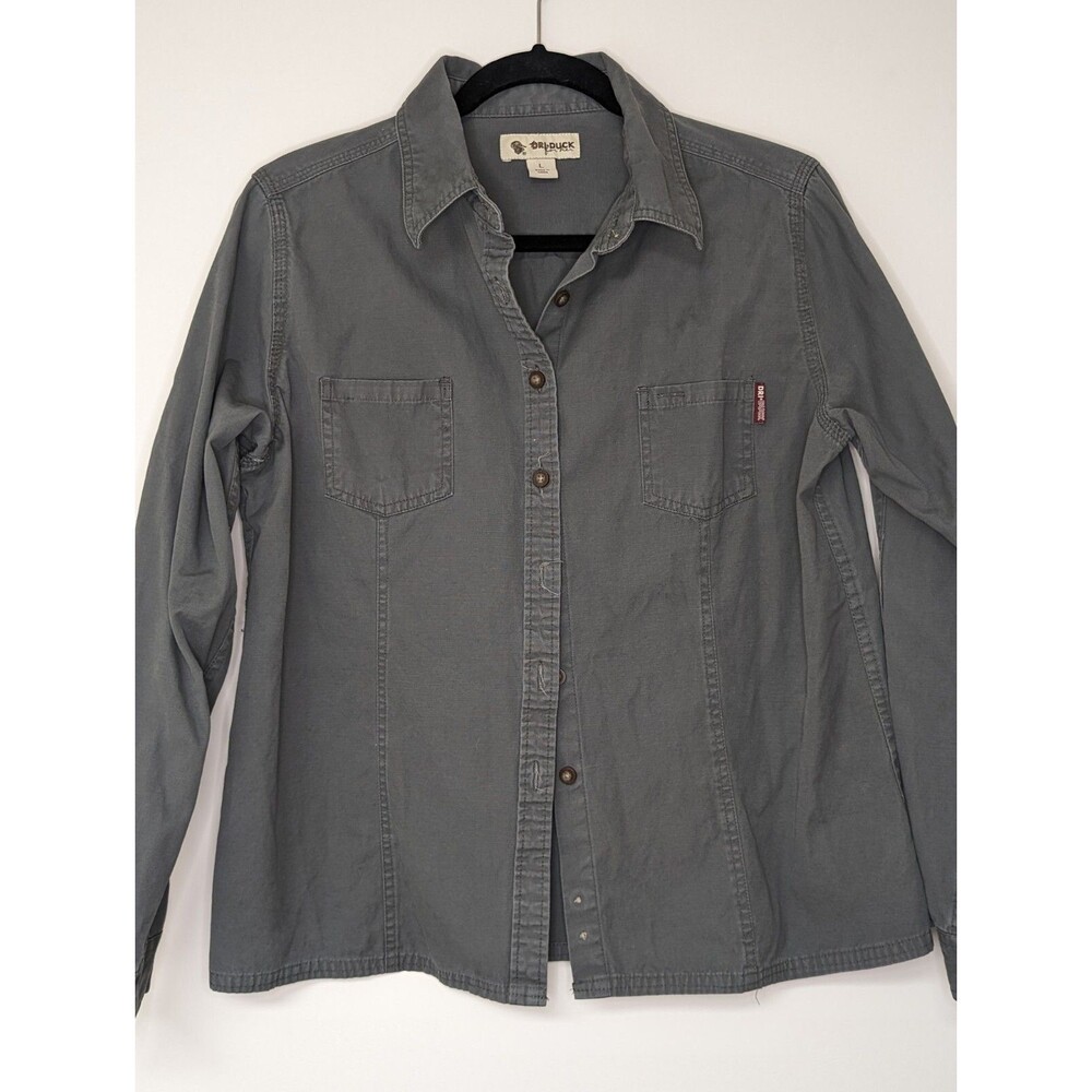 Dri Duck for Her Long Sleeve Shirt Size L Cotton Button Up Top Outdoors Gray